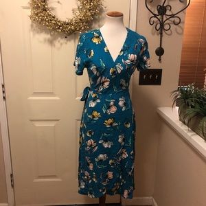 BÖHEME Blue Floral Wrap Midi Dress